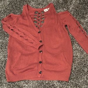 Buckle Daytrip Rust cold shoulder oversized cardigan sweater